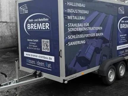 Kofferanhänger mit Beschriftung Stahl- und Metallbau Bremer und Leistungsliste